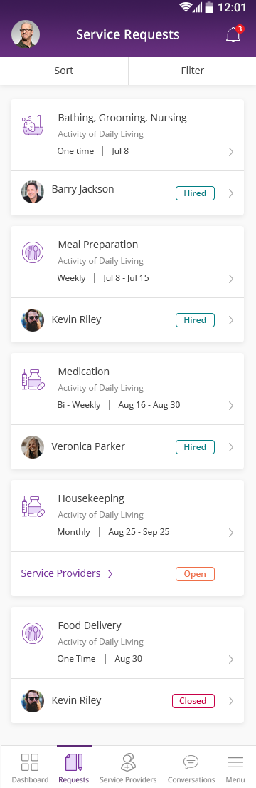Service Requests — Mobile